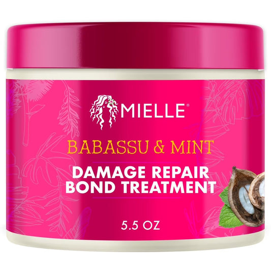 Deep Pink Mielle Organics Babassu & Mint Damage Repair Bond Treatment for Chemical and Heat Damaged Hair, 5.5 Ounce