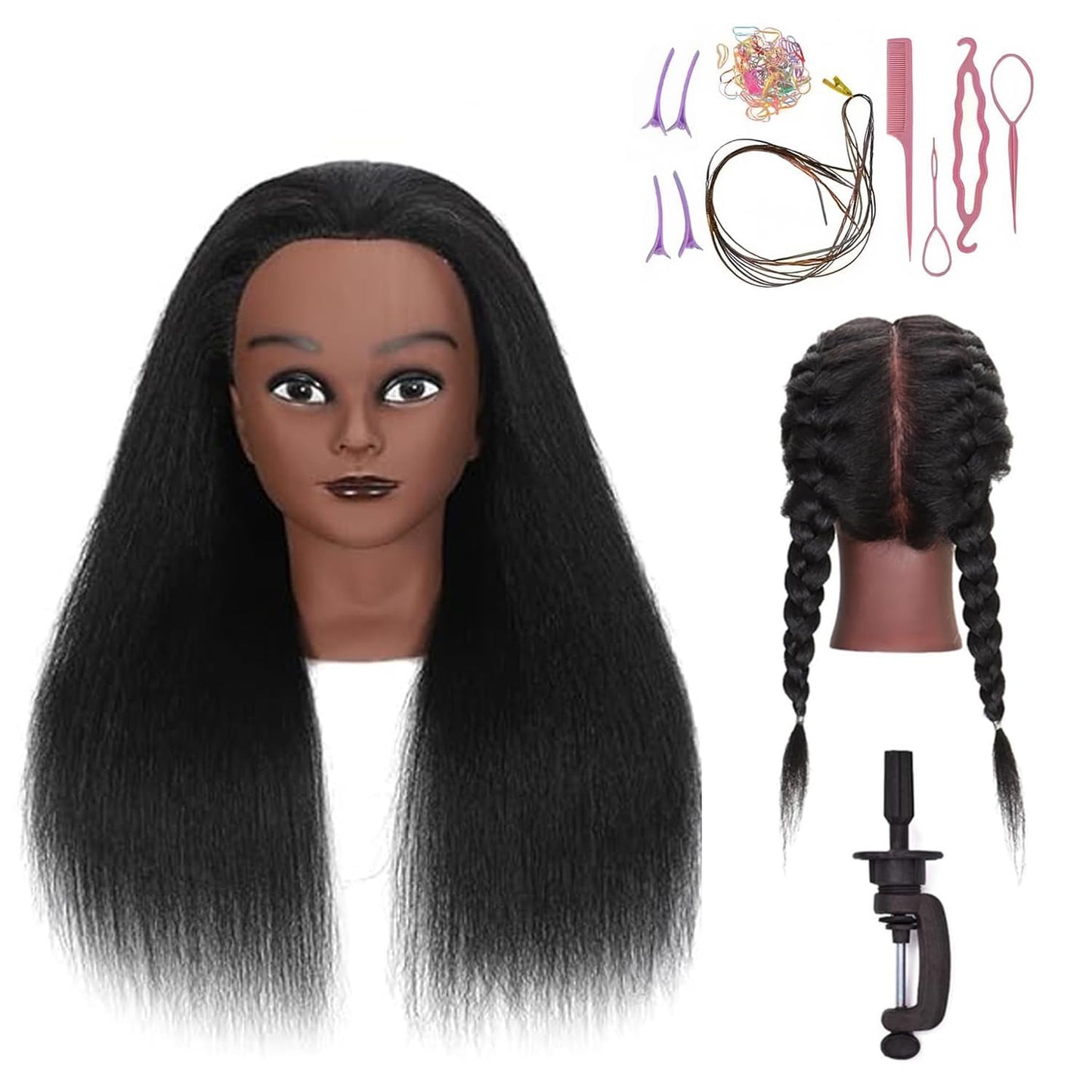 White Smoke 16 Inch 100% Real Hair Mannequin Head Training Head Manikin Cosmetology Doll Head for Hairdresser Practice Braiding Hair Styling with Clamp stand (16 -Inch)