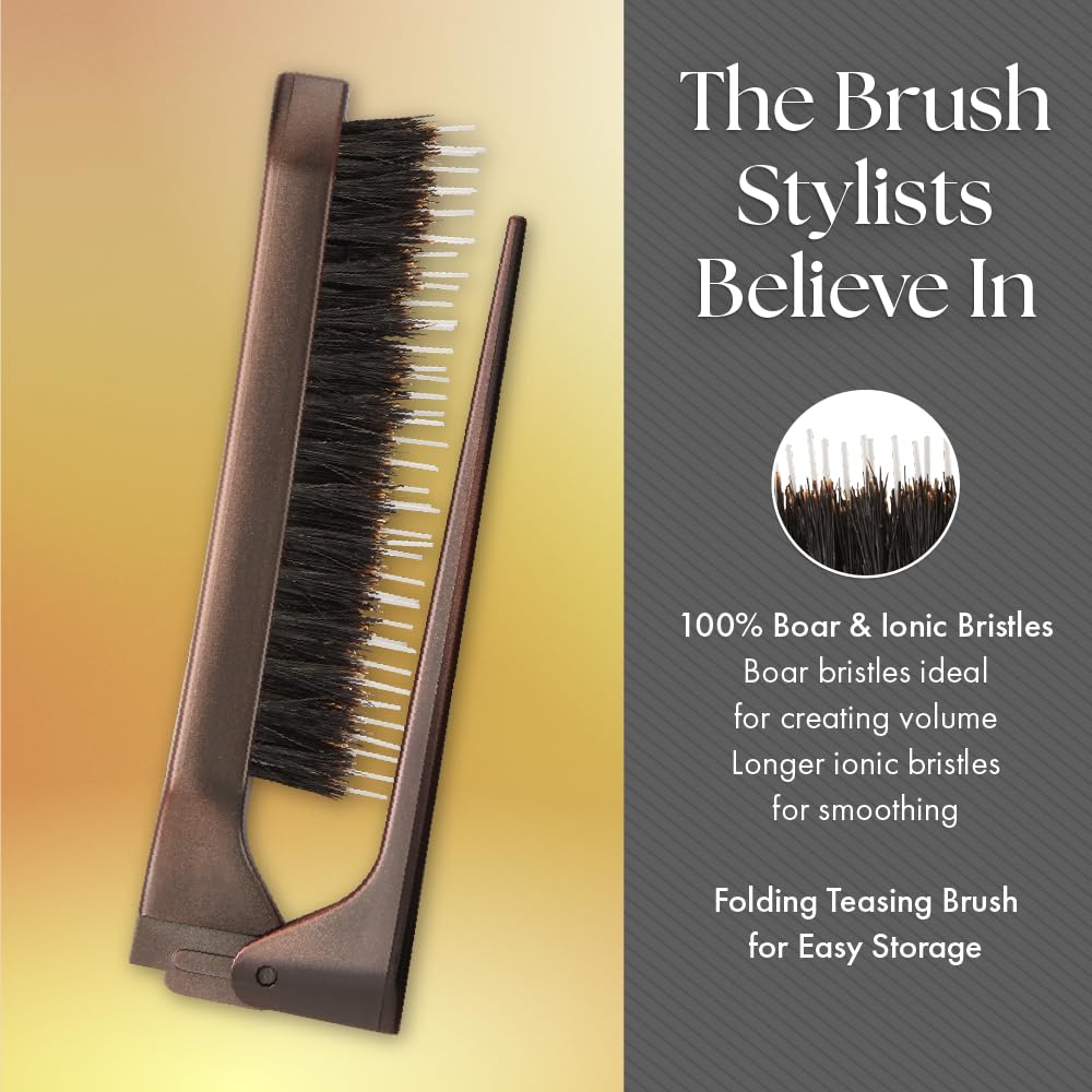 Dim Gray Olivia Garden Style-Up Teasing Foldable Hair Brush - 100% boar & ionic bristles STU-CO (Combo)…