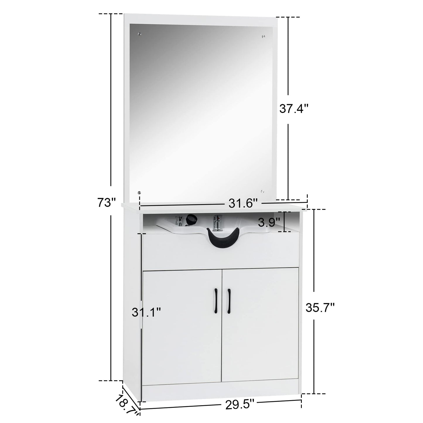 White Smoke BarberPub Backwash Shampoo Bowl Sink Chair Station with Mirror Salon Styling Cabinet Spa Equipment 3130 (White)