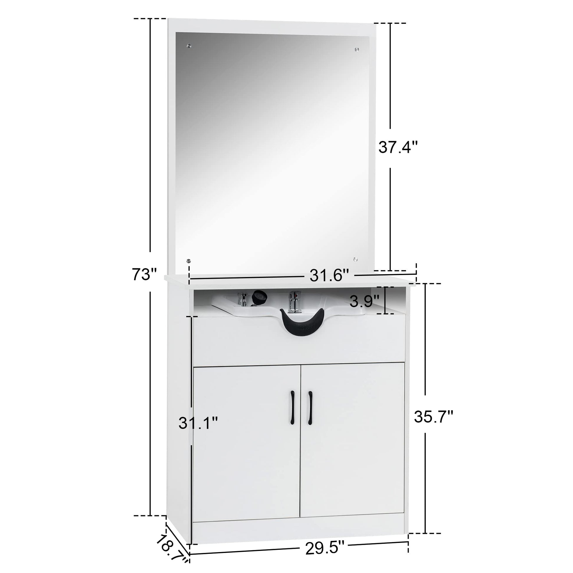White Smoke BarberPub Backwash Shampoo Bowl Sink Chair Station with Mirror Salon Styling Cabinet Spa Equipment 3130 (White)