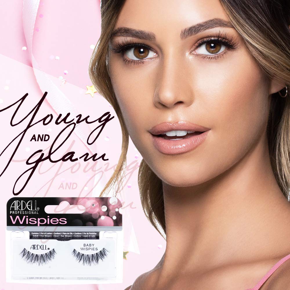 White Smoke Ardell False Eyelashes Baby Wispies - Black, Natural Look, Lightweight, Long-Lasting, Fluffy, Full Lashes, 4 Pack