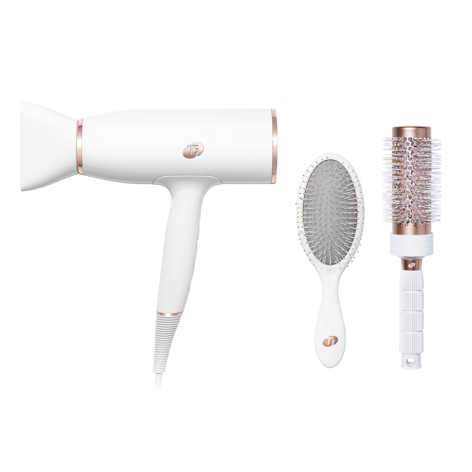 White Smoke T3 AireLuxe Professional Ionic Hair Dryer and Brush Set, with 5 Heat and 3 Speed Settings, Ion Generator, Cool Shot, Includes Paddle Brush and 2.5" Round Brush