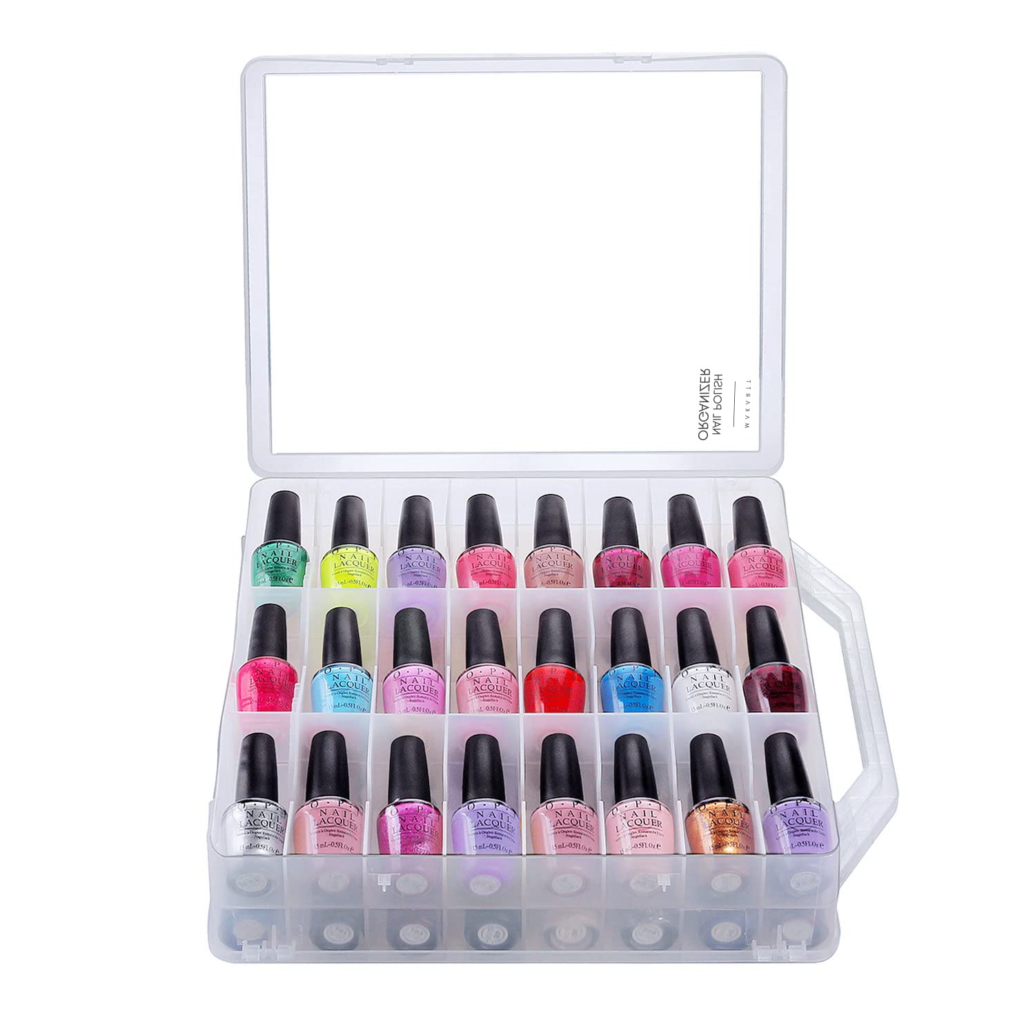 White Smoke Makartt Nail Polish Organizer: Clear Universal Nail Polish Holder for 48 Bottles, Portable Sturdy Gel Nail Polish Organizer Case with 8 Adjustable Dividers, Space Saver for Nail Bottles Display Travel