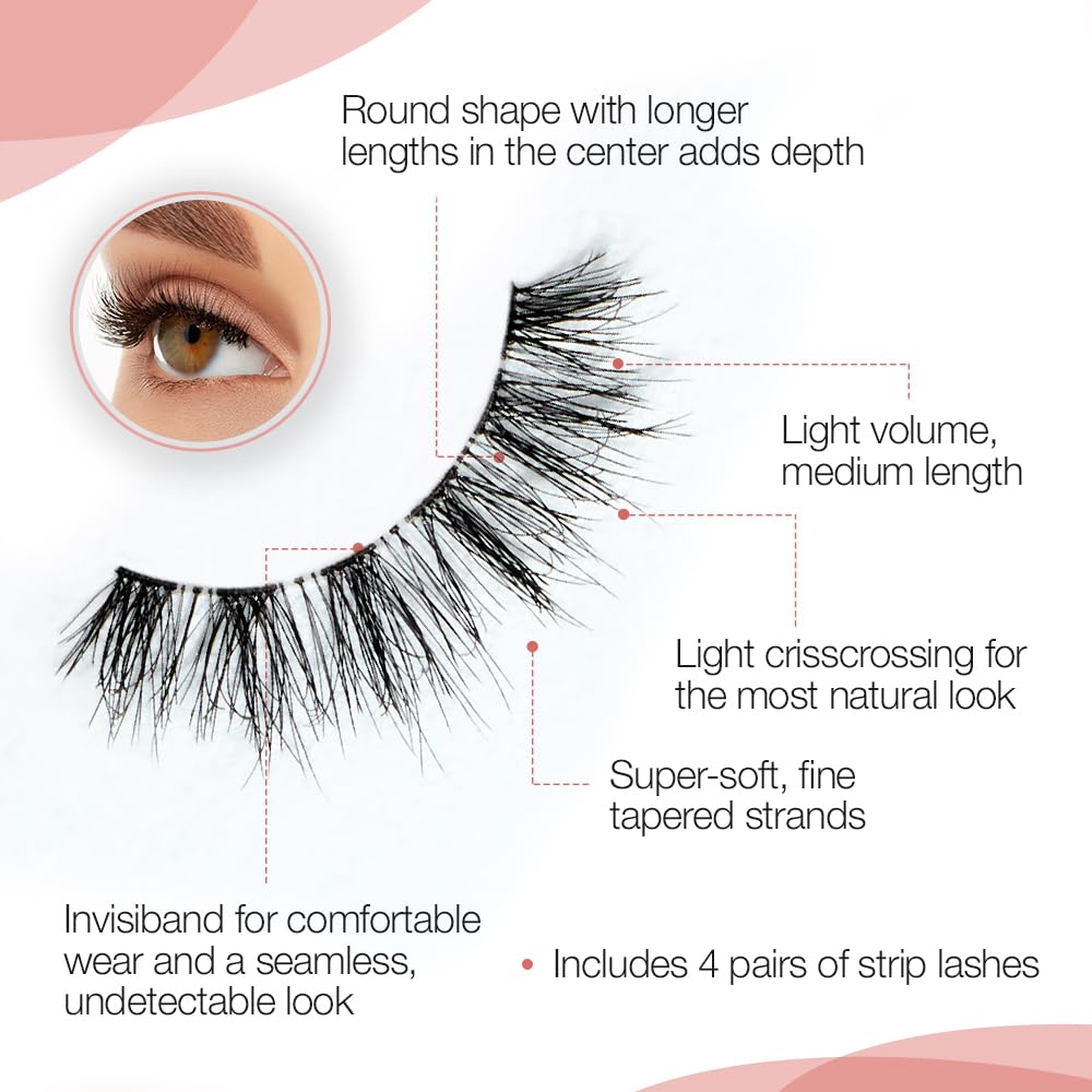 White Smoke Ardell Naked Lashes 420 – Lightweight Natural Strip Lashes with Invisiband, Reusable False Eyelashes, Multipack, 4 Pair, 1 Pack