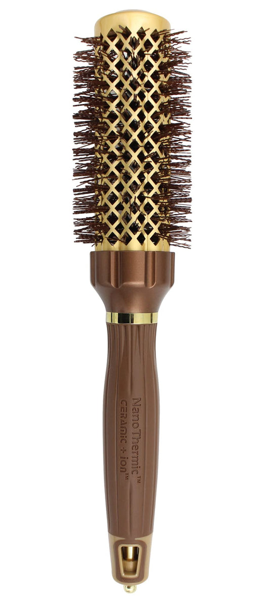 White Smoke Olivia Garden NanoThermic PowerGrip Thermal Round Hair Brush - Not Electrical - Ceramic Blowout Brush for Medium to Thick Hair, 1 1/4 inch