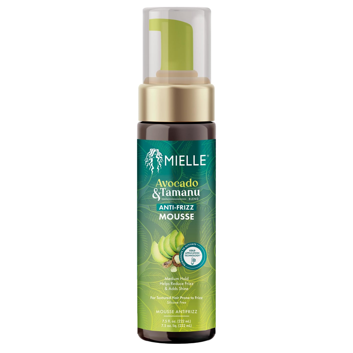White Smoke Mielle Organics Avocado & Tamanu Curly Hair Mousse - Anti Frizz Hair Foam for Curly, Wavy, Coily Styles - Medium Hold Styling to Define & Control for a Soft, Natural Shine Finish (7.5oz)