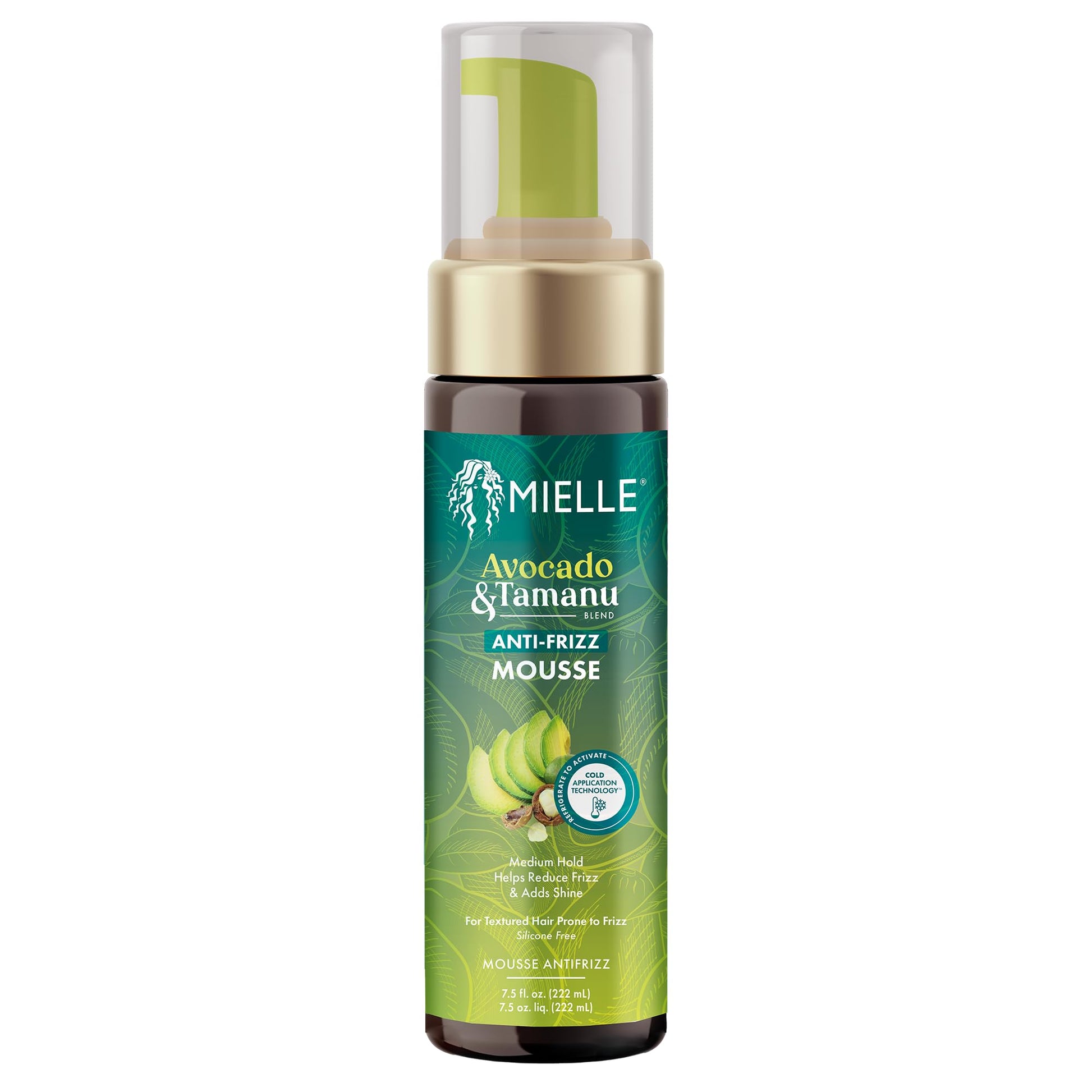 White Smoke Mielle Organics Avocado & Tamanu Curly Hair Mousse - Anti Frizz Hair Foam for Curly, Wavy, Coily Styles - Medium Hold Styling to Define & Control for a Soft, Natural Shine Finish (7.5oz)