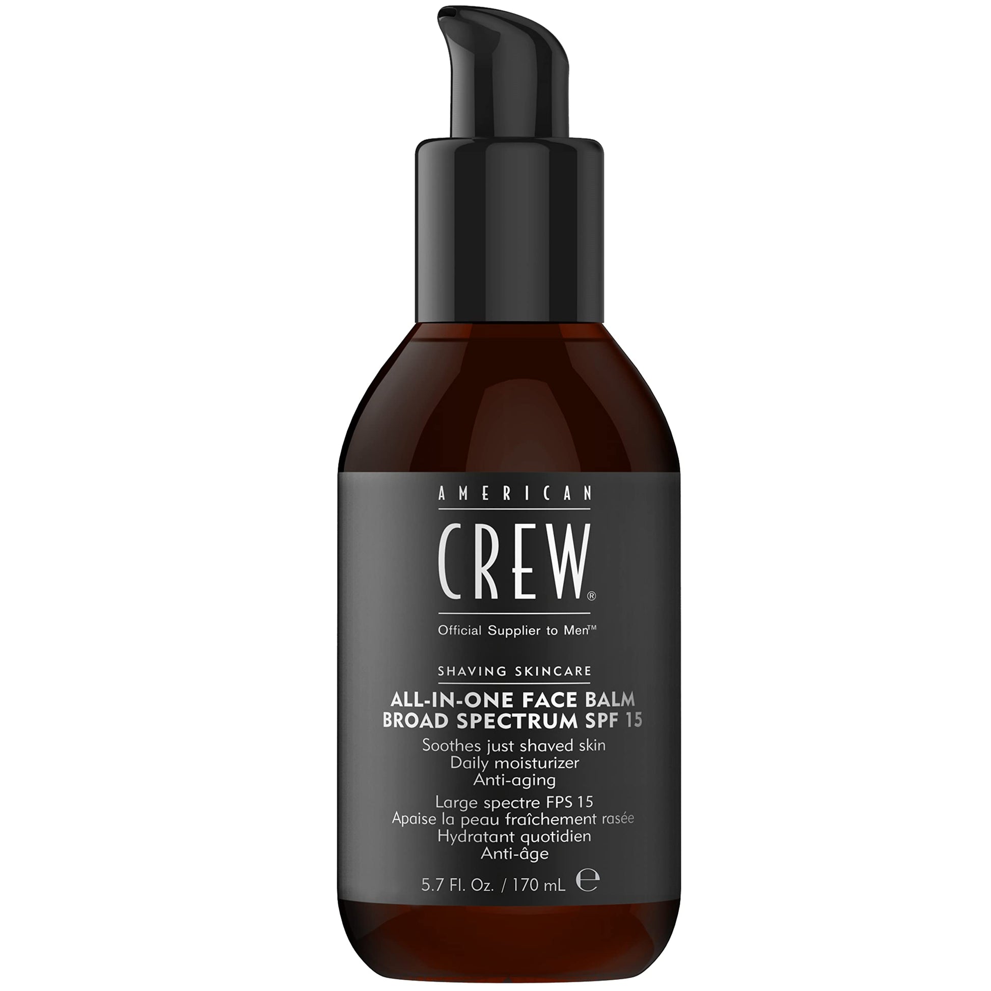 White Smoke American Crew All-in-One Face Balm for Men, Soothing Cream, SPF 15, 5.7 Fl Oz