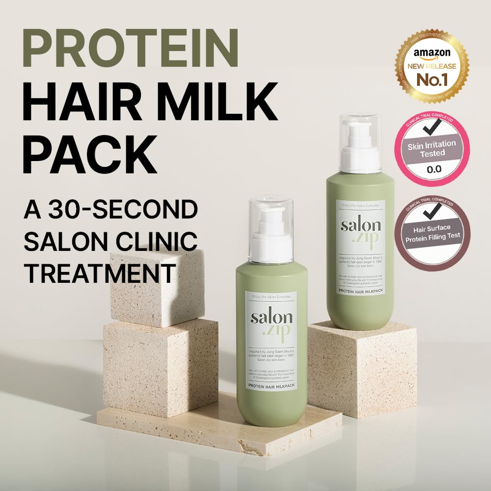Light Gray JUNG SAEM MOOL OFFICIAL Salon.ZIP Protein Hair Treatment Pack - 6.8 fl oz (200 ml) | Korean Beauty | Hair Essence Cream for Damaged Hair