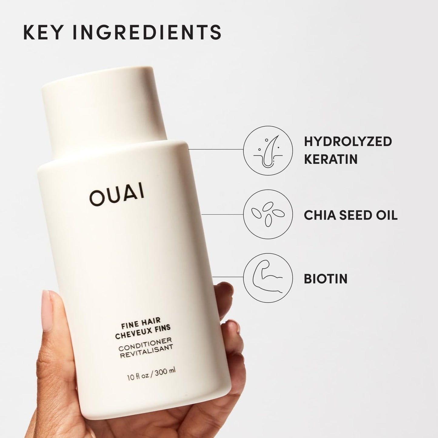 Lavender OUAI Fine Hair Conditioner - Volumizing Conditioner for Fine Hair Made with Keratin, Biotin and Chia Seed Oil - Adds Softness, Bounce and Volume - Free from Parabens, Sulfates, and Phthalates (10 Oz)