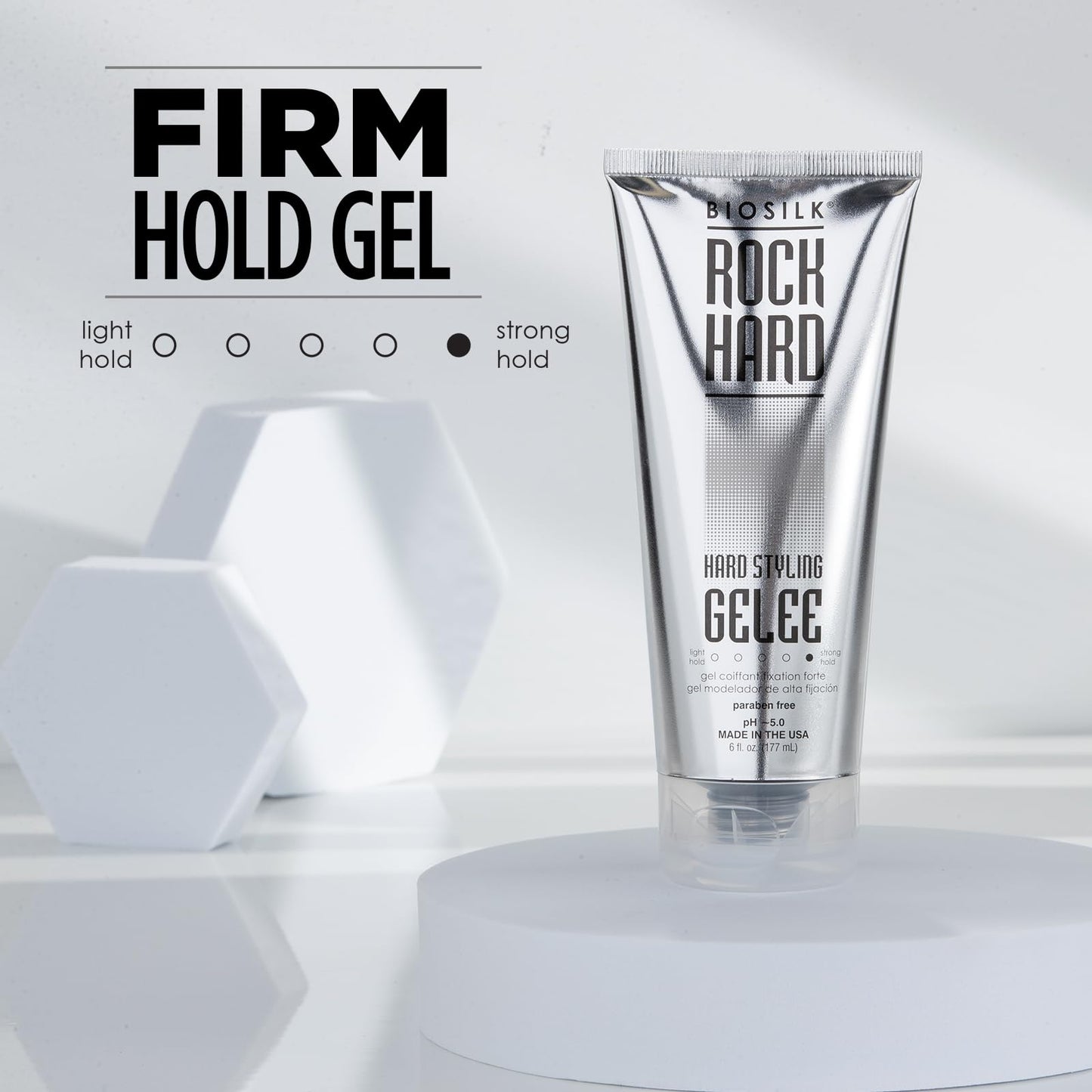 Light Gray BioSilk Rock Hard Gel, Firm-Hold Hair Gel for Long-Lasting Styles, Shapes, Defines & Adds Shine, Sulfate-Free, Paraben-Free, Cruelty-Free, 6 Oz