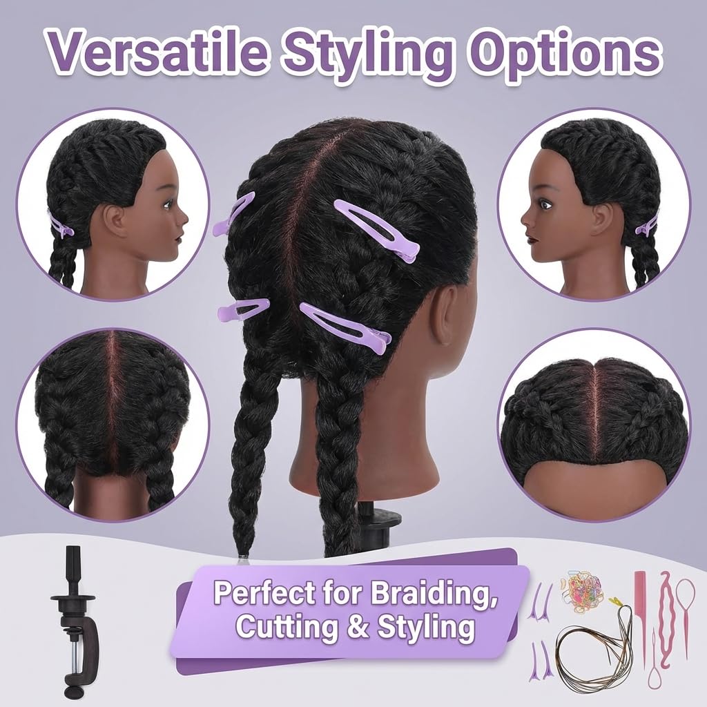 Gray 16 Inch 100% Real Hair Mannequin Head Training Head Manikin Cosmetology Doll Head for Hairdresser Practice Braiding Hair Styling with Clamp stand (16 -Inch)