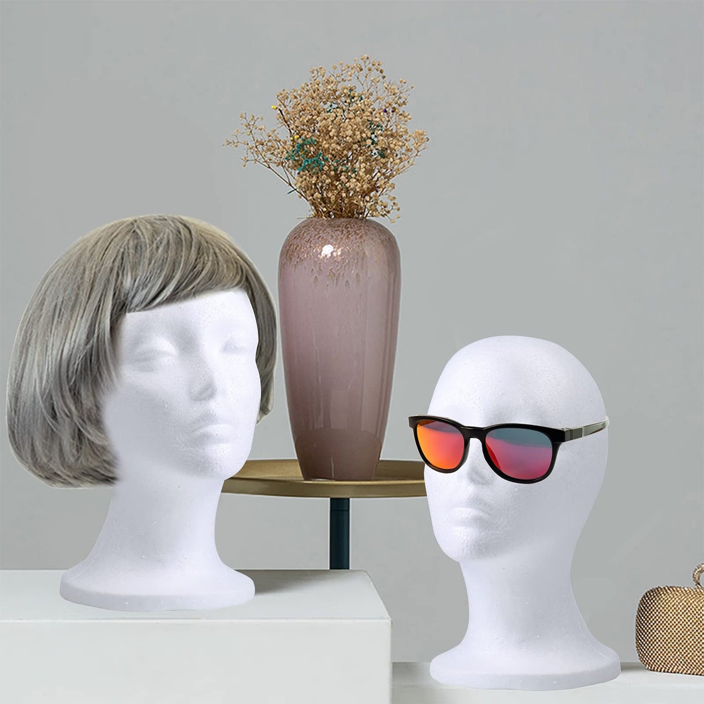 Dark Gray Foraineam 3 Pieces Foam Mannequin Head Wig Head, Female Mannequin Wig Display Stand Holder, Cosmetics Model Head White Foam Heads for Glasses Mask Hat Headband Hairpieces and More