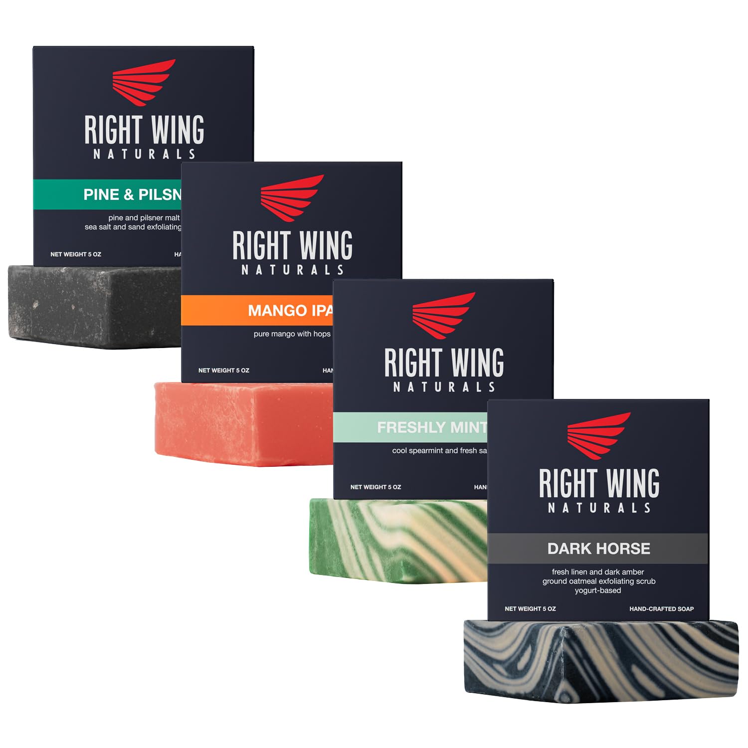 White Smoke Right Wing Naturals Bar Soap Gift Set for Men | Handcrafted Cold-Pressed | Handmade Organic Soap for Men | Most Popular Flavors | Natural Scented Men’s Bar Soap| Pack of 4 Bars
