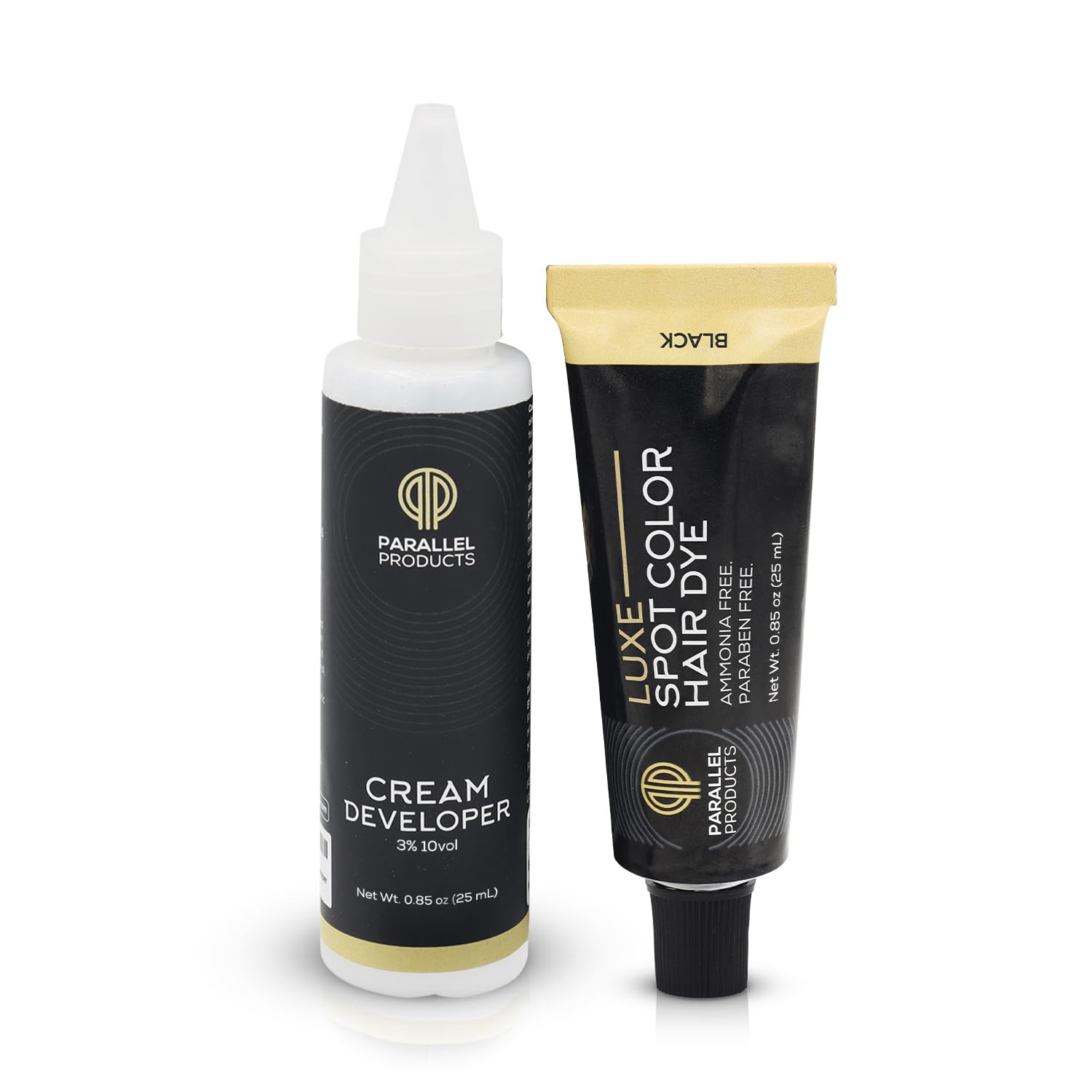 White Smoke Parallel Products - Luxe Color (Black) - Cream Hair Dye - 25mL - Tint for Professional Spot Coloring - With Cream Developer, Mixing Dish and Application Brush - Covers Grey Hair - Root Touch Up