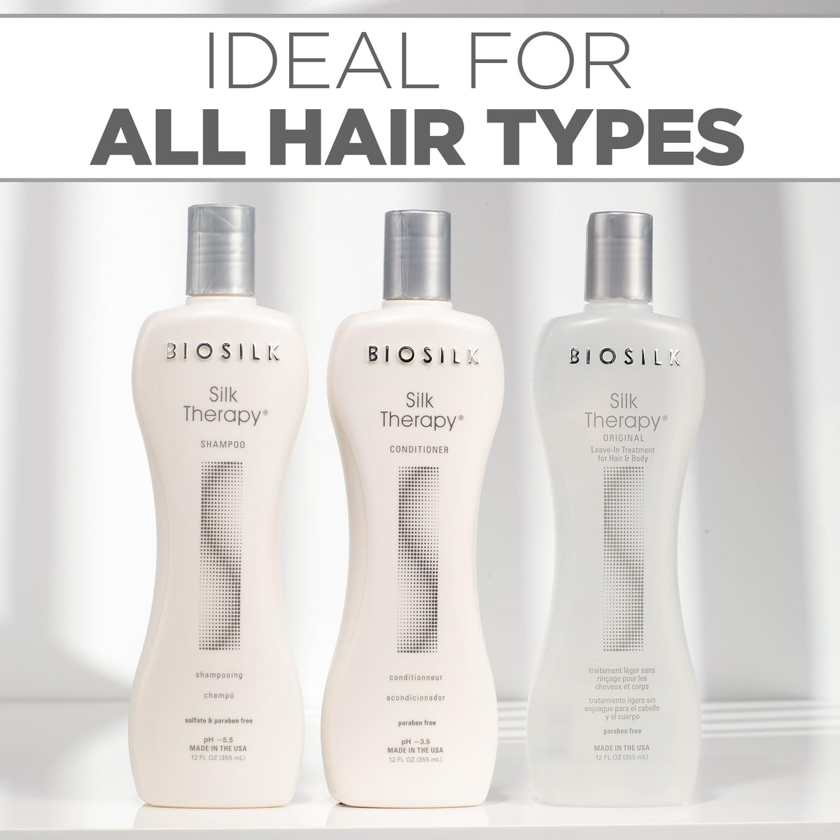 White Smoke BioSilk 3-Piece Silk Therapy Kit, Shampoo, Conditioner & Serum for Healthy, Shiny, Manageable Hair, Sulfate-Free, Paraben-Free, Cruelty-Free, 12 Oz Haircare Set