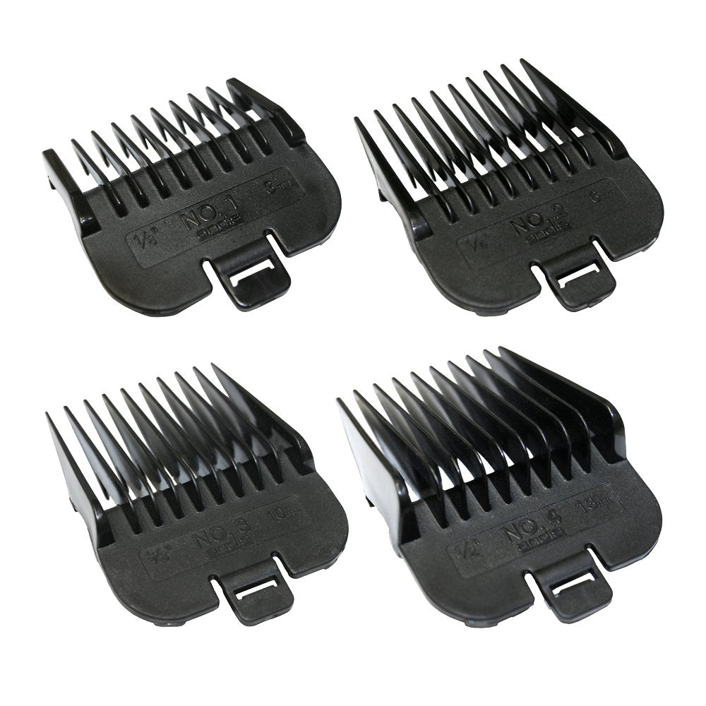 White Smoke Andis 4 Piece Animal Comb Set; Sizes: 1/8", 1/4", 3/8", 1/2", Black, 21318, (pack of 4)