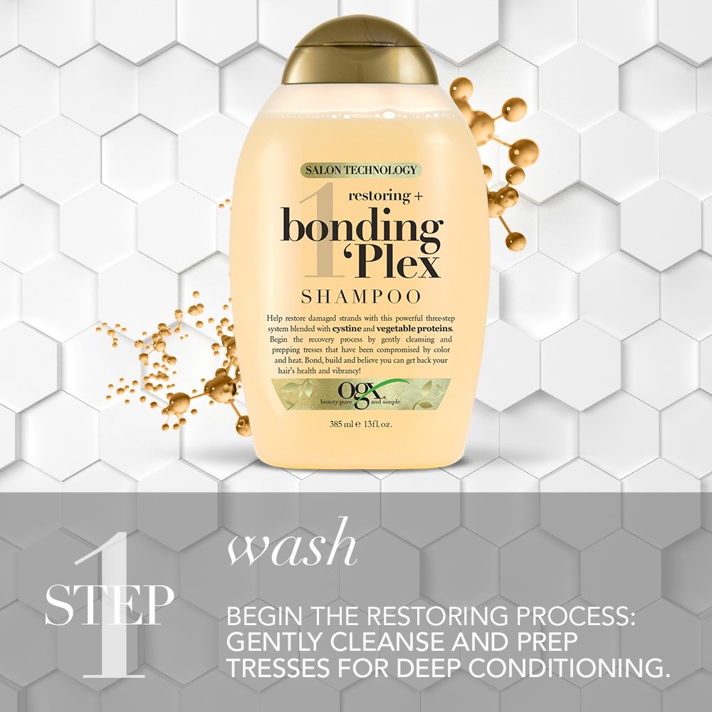 Dark Gray OGX Restoring + Bonding Plex Salon Technology Shampoo, 13 Ounce, 385 Fl oz