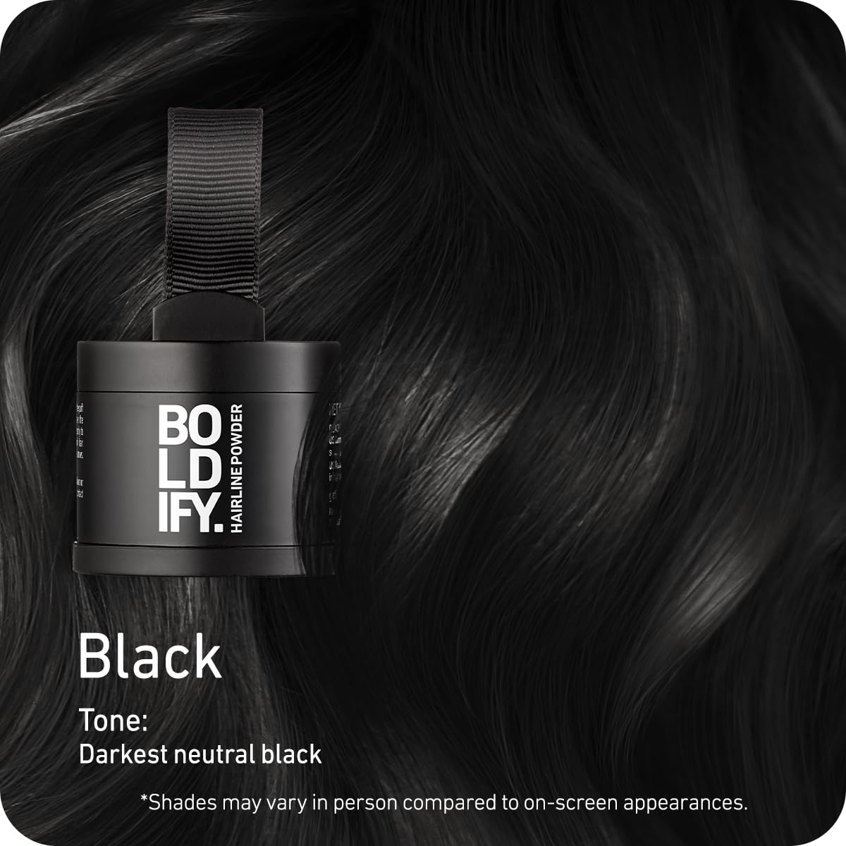 Black BOLDIFY Hairline Powder - Water-Resistant Root Touch Up Hair Color for Gray Coverage - 24-Hour Stain-Proof, Mess-Free Hair Powder for Thinning Hair - Black