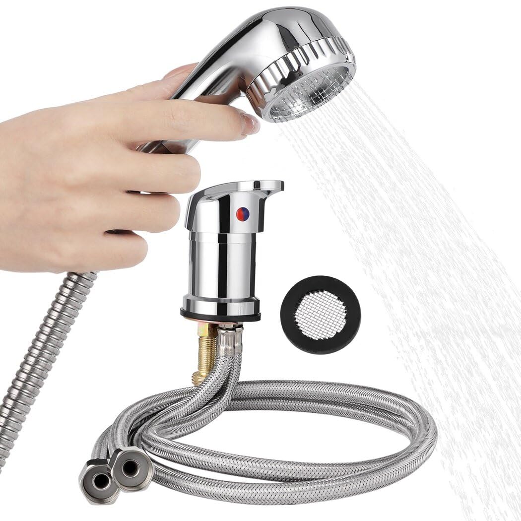 White Smoke Homaisson Beauty Salon Shampoo Sink Bowl Faucet and Sprayer Kit, Leak-Proof Shampoo Bed Faucet with Metal Hose, Hot and Cold Mixer Tap Sprayer Set for Hair Beauty Salon