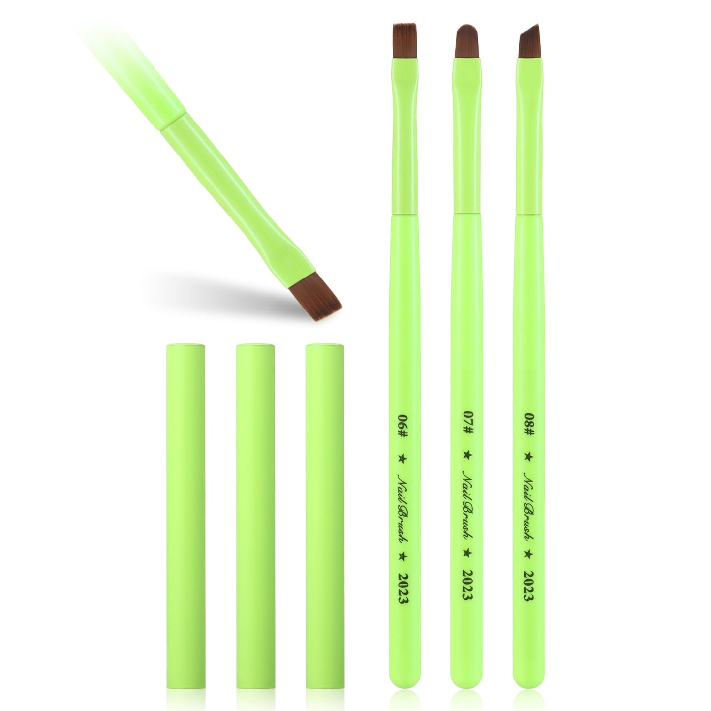 White Smoke INENK 3PCS Nail Clean Up Brushes for OPI Nail Polish Remover, Brushes for Cleaning Polish Mistakes on the Cuticles, Acetone Resistant Nail Brush for Nail Art and Designs（Fluorescent Green ）