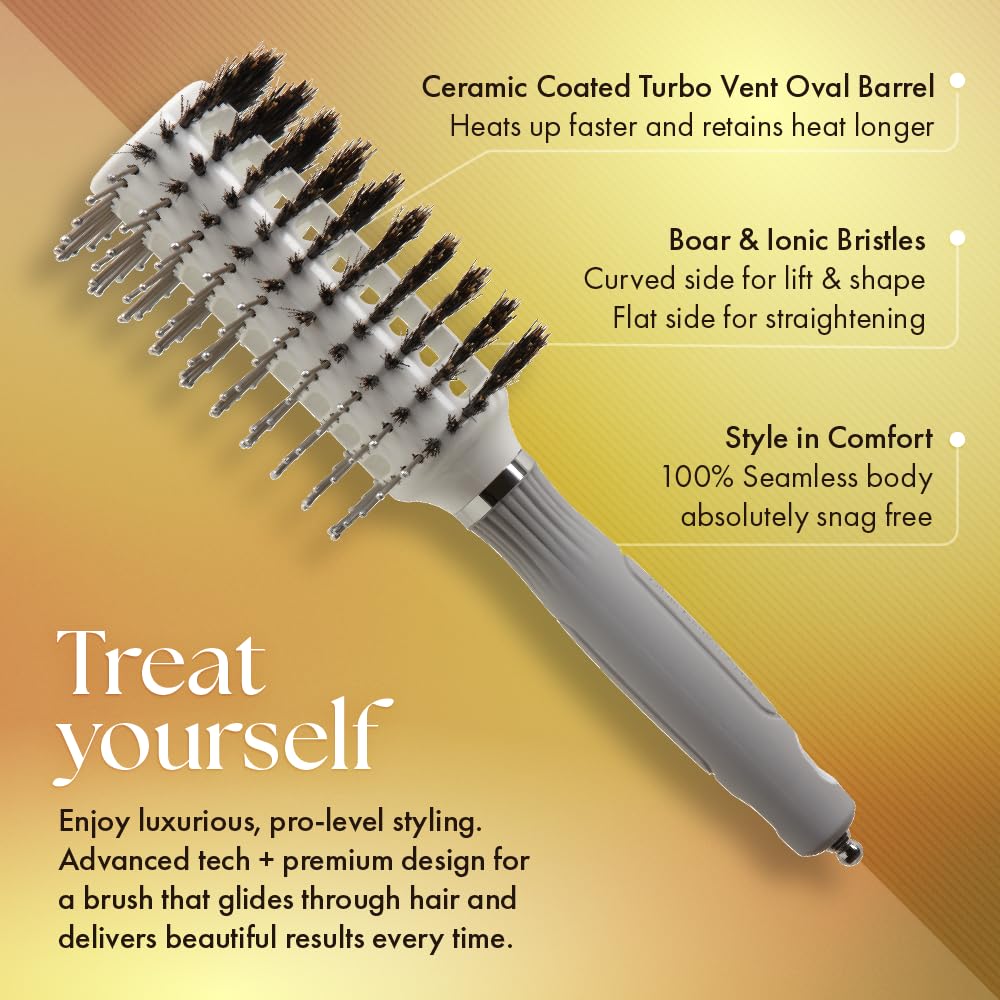 Sandy Brown Olivia Garden Turbo Vent Oval Twin & 100% Boar Hair Brush CIOVL-TWINLG (Twin Large)