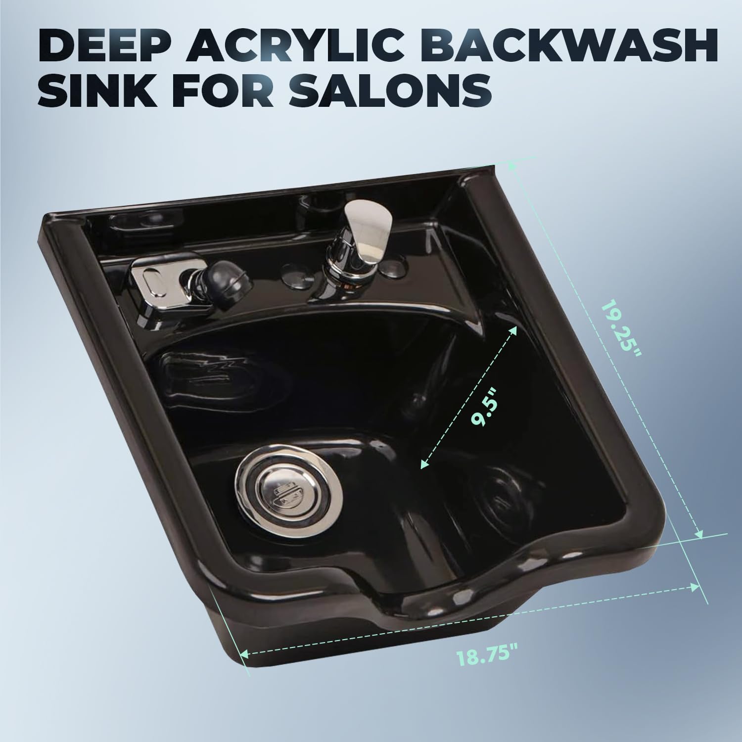Lavender Buy-Rite Deep Acrylic Shampoo Bowl for Professional Salons & Barber Shops - Black Backwash Sink w/Hardware, Spray Hose, Drain & Hair Trap - 18.75" x 19.25" x 9.5", OD-31505