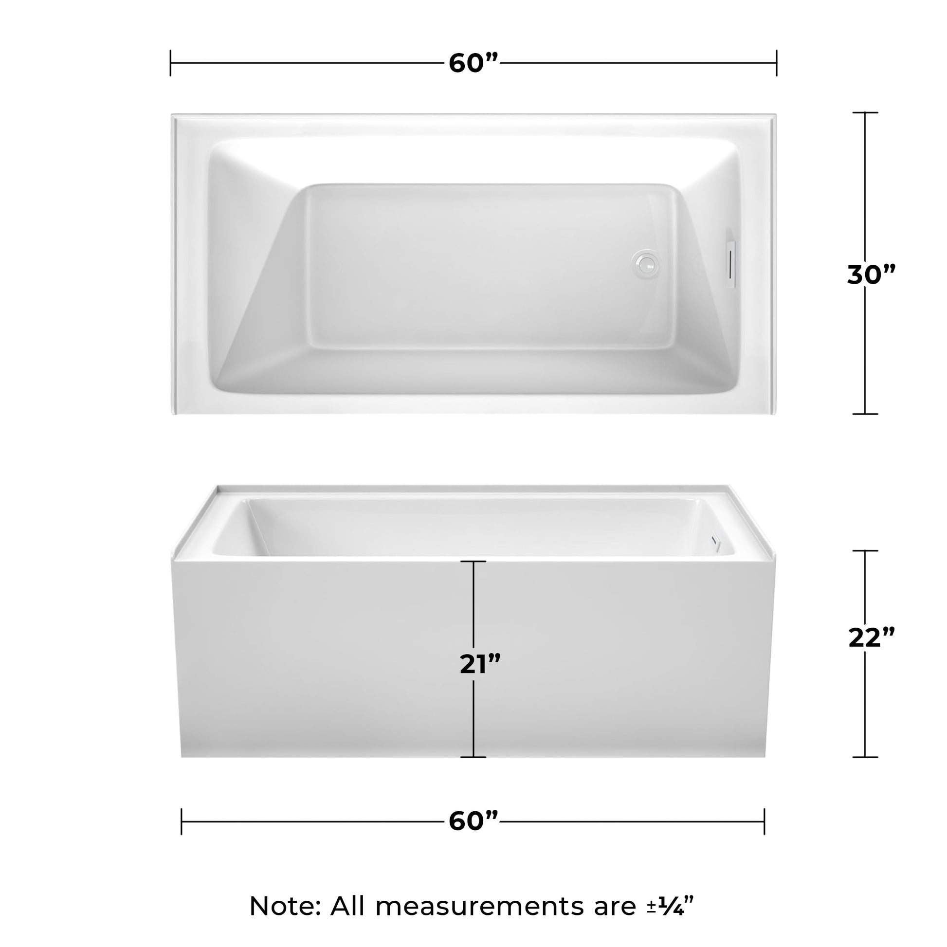 White Smoke Grayley 60 x 30 Inch Alcove Bathtub in White with Right-Hand Drain and Overflow Trim in Shiny White