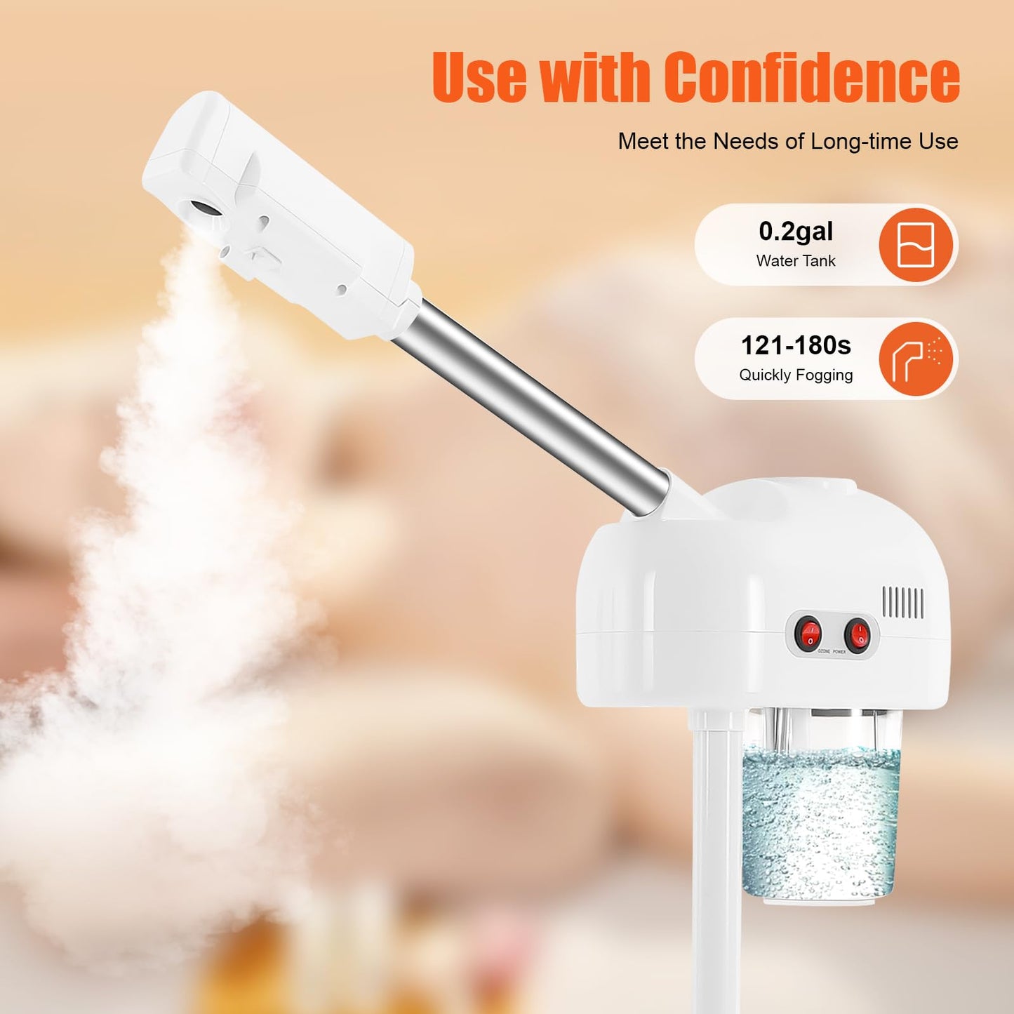 Wheat Facial Steamer, Professional Ozone Face Steamer Hot Ozone Beauty Salon Spa Skin Care Equipment 360° Rotatable for Personal Care Use at Home and Salon