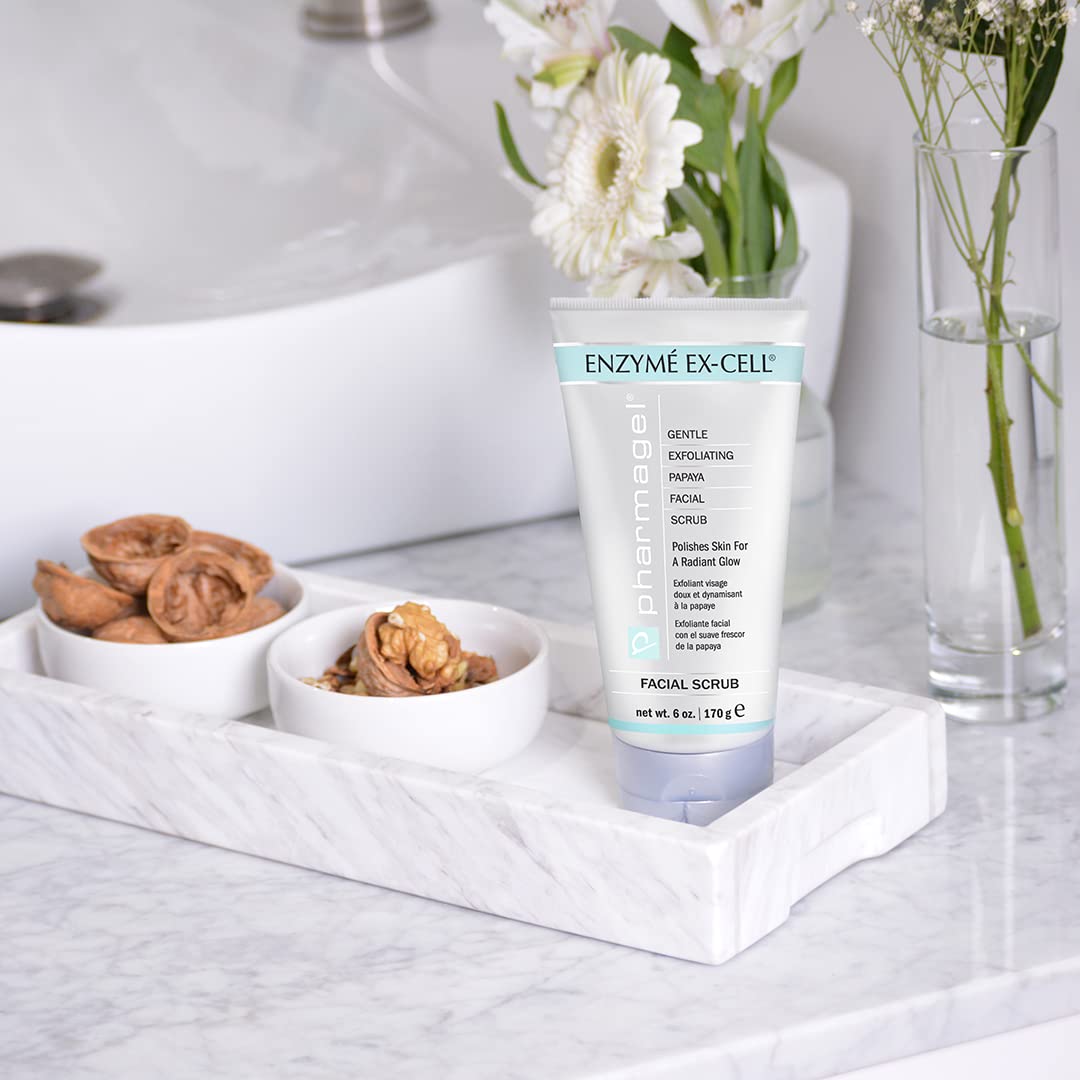 Light Gray Pharmagel Enzyme Ex-Cell - Gentle Papaya Face Exfoliator Scrub for All Skin Types - 6 Ounces