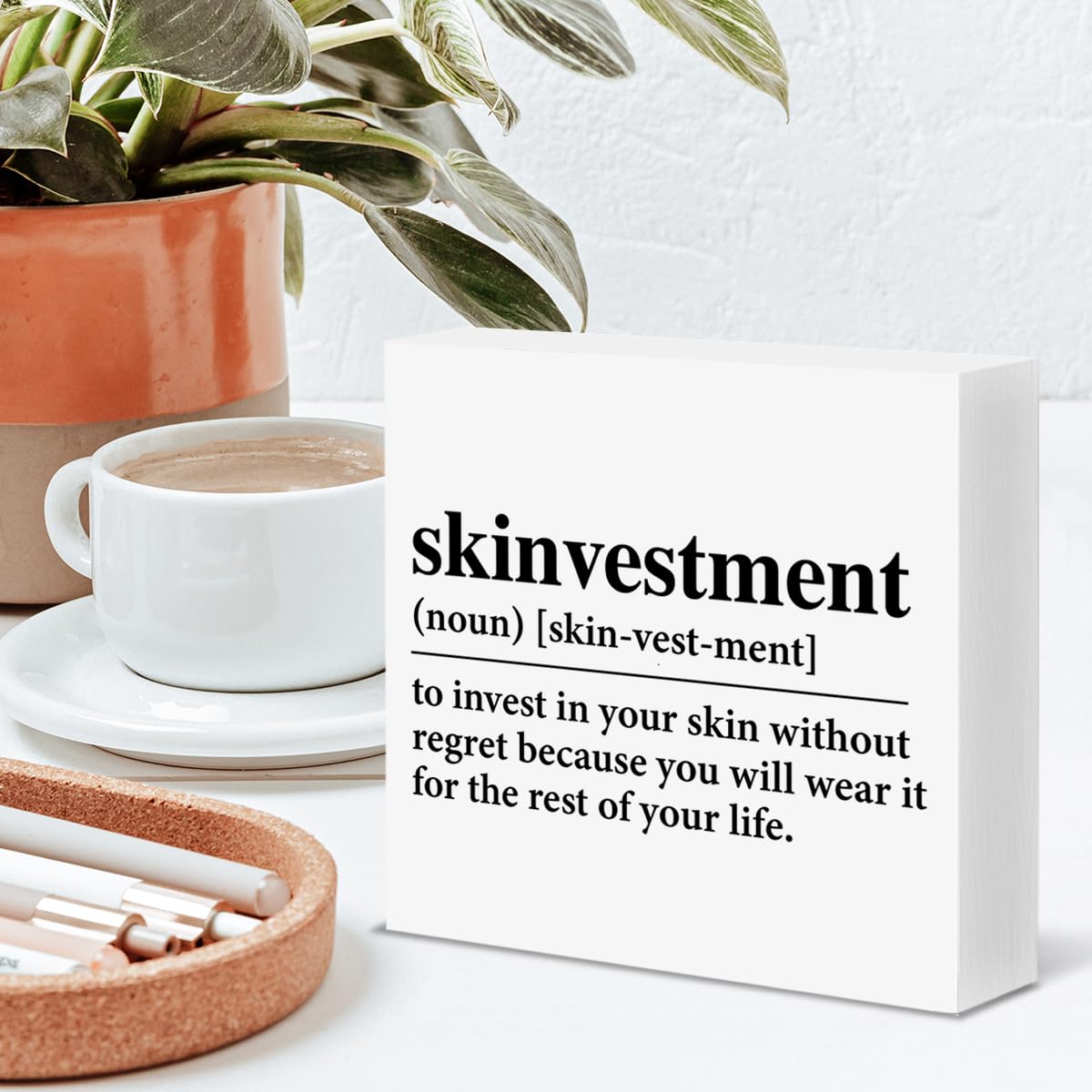 White Smoke Skin Care Sign Spa Decor Self Care Skinvestment Wood Block Sign Massage Beauty Room Salon Decoration Gifts for Esthetician Beautician Beauty Artist