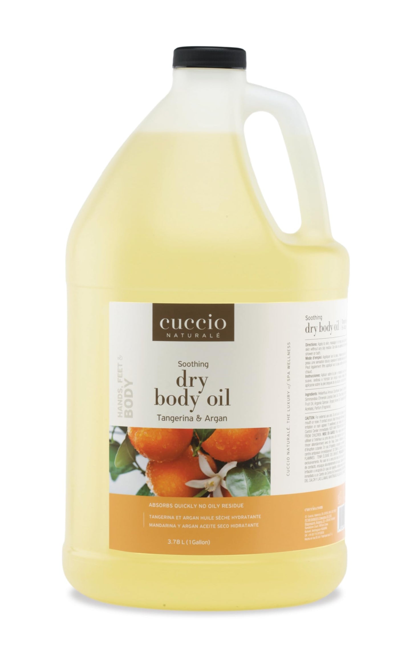 White Smoke Cuccio Naturale Dry Body Oil – Tangerina & Argan Scent, 1 Gallon (128 oz) Refill – Lightweight Non-Greasy Hydrating Body Oil for Smooth Skin – Professional & Home Use – Paraben-Free, Cruelty-Free