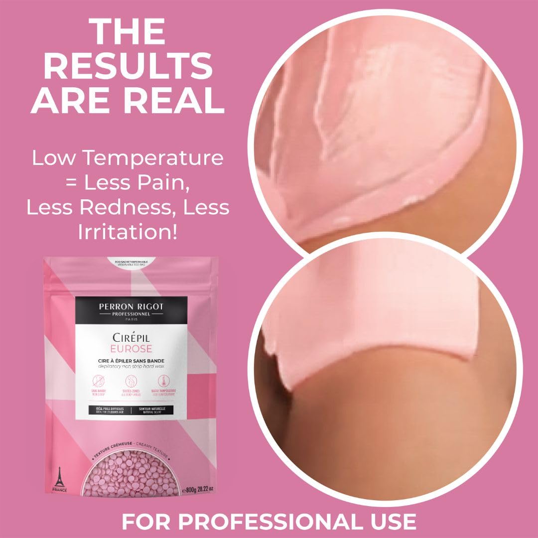 Pale Violet Red Cirepil - Eurose - 800g / 28.22 oz Hard Wax Beads Bag - All-Purpose Creamy for Face, Bikini & Body - Effective on Coarse & Fine Hair - Unscented Professional Formula - Low Temp Refill Bag