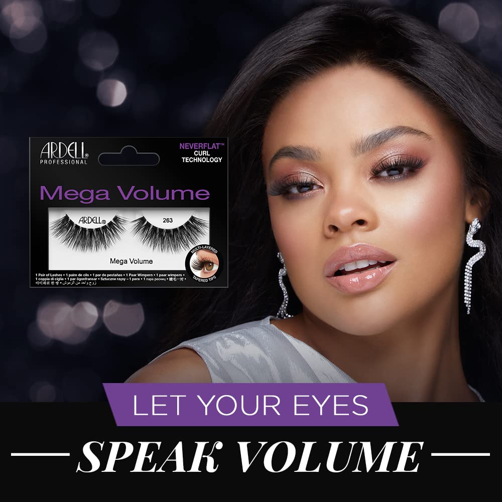 Black Ardell Mega Volume Eyelashes 263 – Double Up Lashes, Feathery Soft for Dramatic Eye Look, 1 Pair