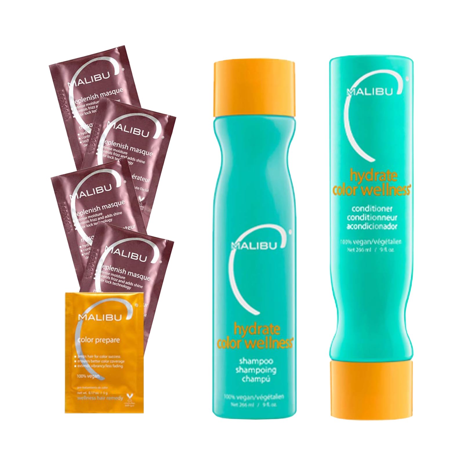 White Smoke Malibu C Hydrate Color Wellness Collection - Moisturizing Color Safe Shampoo & Hydrating Hair Remedy - Formulated to Preserve + Protect Hair Color