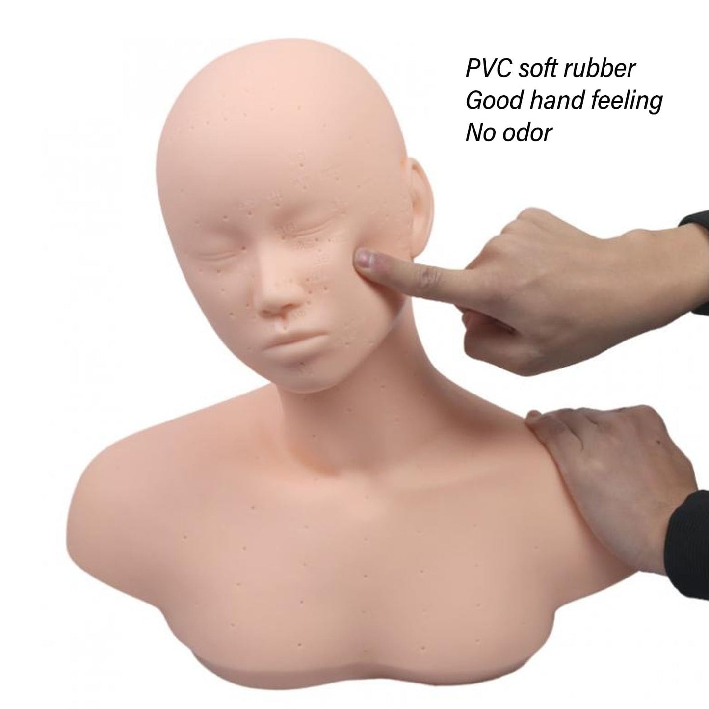 White Smoke Esthetics Mannequin Head with Shoulders, Cosmetology Mannequin Head with Acupuncture Points, Soft PVC Mannequin Head for Facials Massage, Wigs Hat Display, Makeup Practice