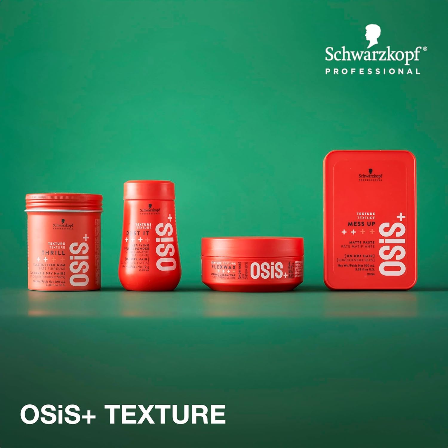 Sea Green OSiS+ Thrill Texture Fiber Styling Gum for Hair, 3.38 Oz – Medium Hold Flexible Style, Tames Flyaways – Bendable, Moldable Texturizing Styling Gum for Style Separation and Shine