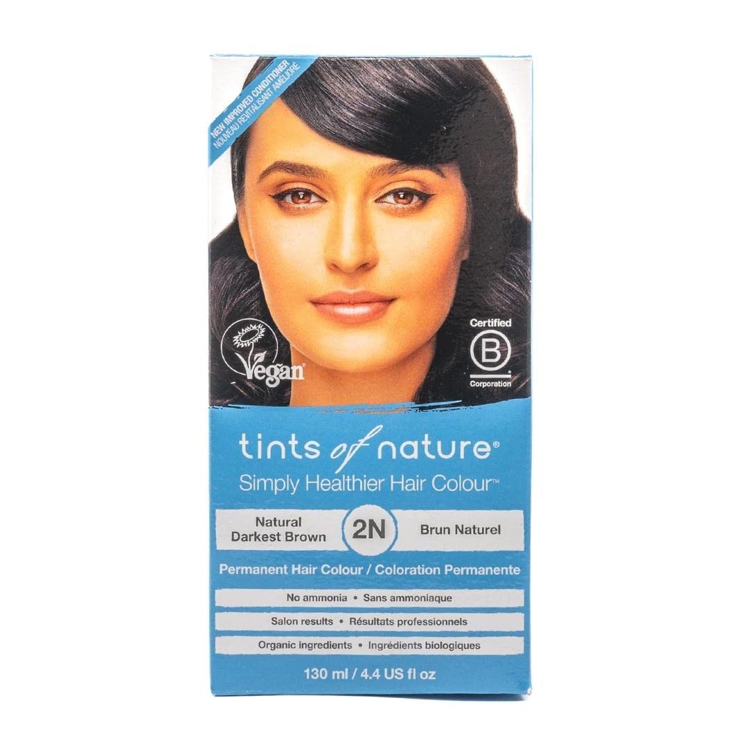 Gray Tints of Nature 2N Natural Darkest Brown Permanent Hair Dye, Nourishes Hair and Covers Greys, Ammonia-Free, 4.4 fl oz