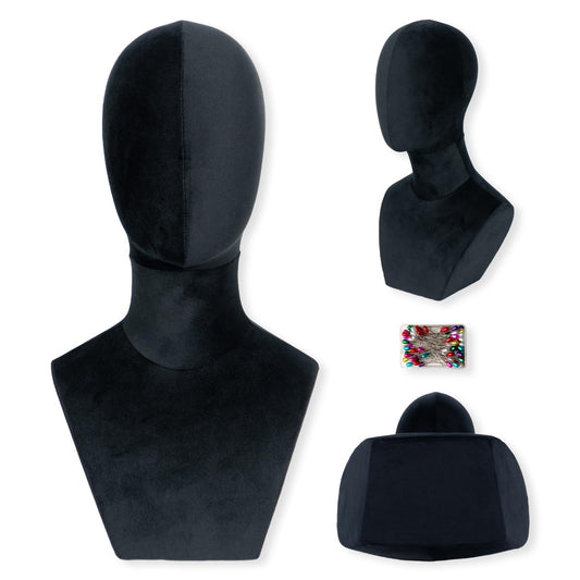White Smoke Nyxaphoralyn Mannequin Head with Shoulders – Display Model for Wigs, Hats, Jewelry, Sunglasses – Soft Velvet Stand Bust for Store & Home Display (Elegant Black)