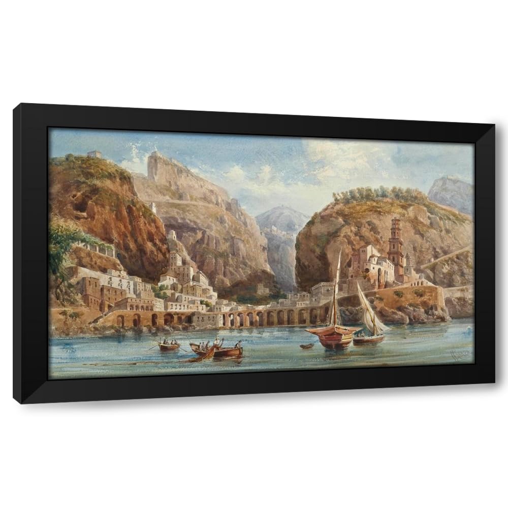 Black ArtDirect Fishing at Atrani on the Amalfi coast Custom Framed Art Print Giclee Print or Canvas Options with Various Sizes and Customization by Giovanni Lanza