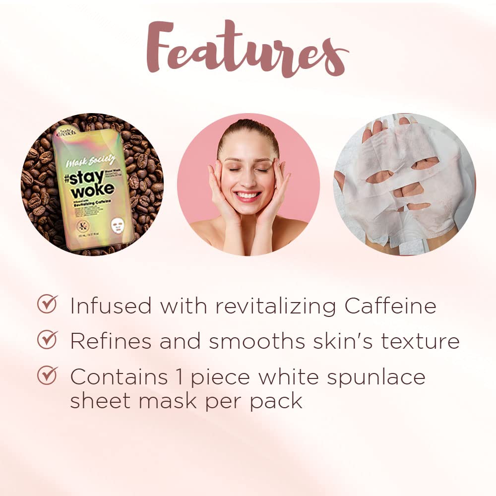 White Smoke Body Drench Mask Society Stay Woke Face Sheet Mask with Revitalizing Caffeine x 4 packs