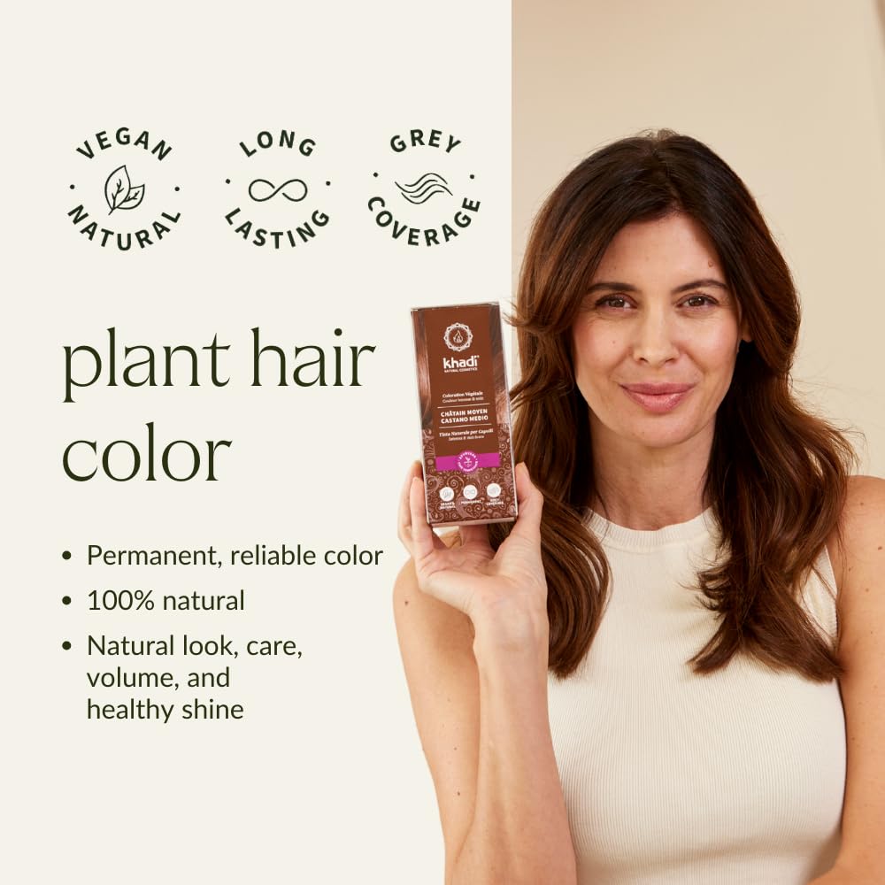 Seashell khadi LIGHT BROWN Natural Hair Color - Hair dye for light, warm fawn brown with lively reddish reflections - 100% herbal & natural - 3.5 oz
