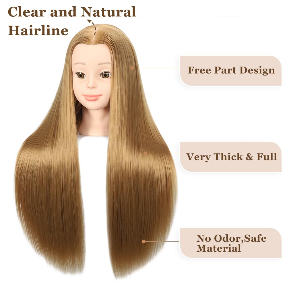 White Smoke MORRIS Synthetic Fiber Mannequin Head with Clamp – 28" Training Styling Head for Beginners to Practice Braiding, Cutting, Updos – Ideal for Cosmetology Students（Blonde）