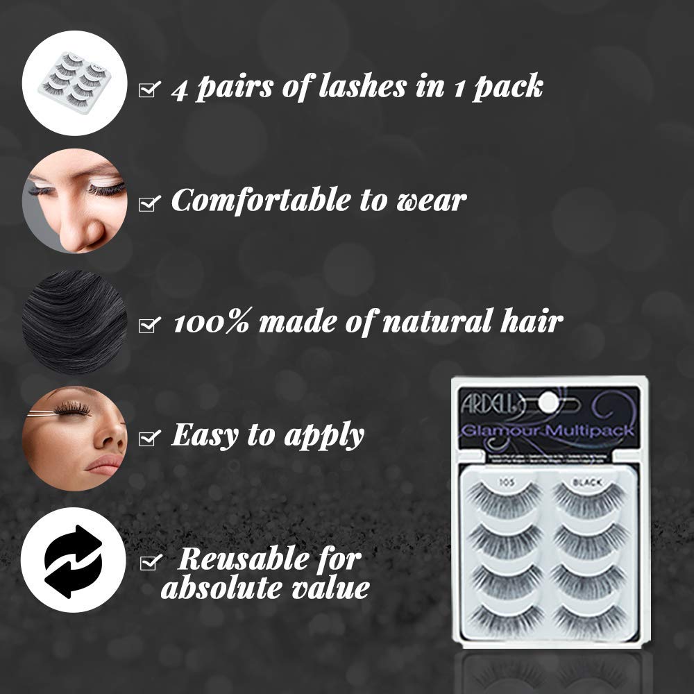 Dark Slate Gray Ardell Multipack 105 False Lashes, Glamour Fake Eyelash, 1 Pack X 4 Pairs