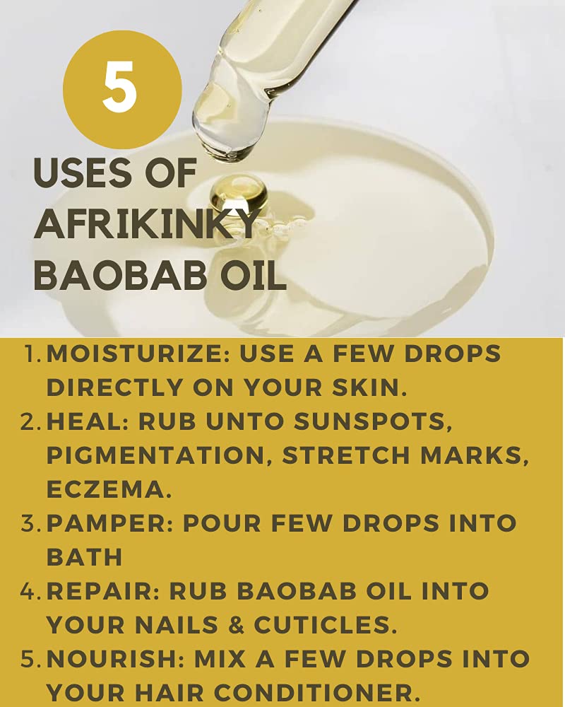 Lavender AFRIKINKY BAOBAB OIL Unrefined Cold Pressed Premium Fresh (50ml) 100% Pure For Skin Hair Nails Massage | Africa's Best Beauty Oil