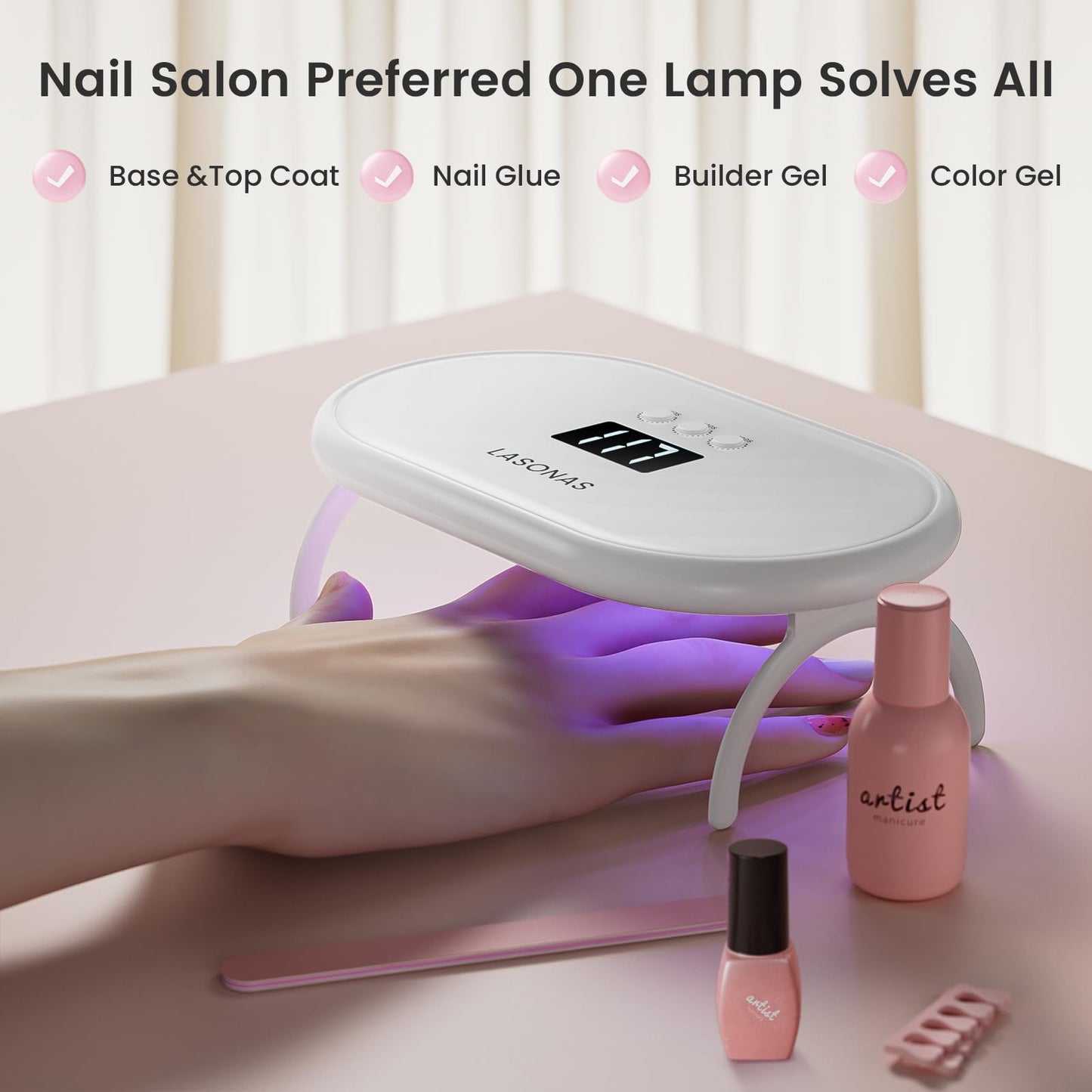 Lavender LASONAS UV LED Nail Lamp for Gel Polish 24W UV Light 3 Timer Setting Fast Drying Curing Mini Portable Cure Lamp for Gel Stickers and Strips Home Nail Care Salon