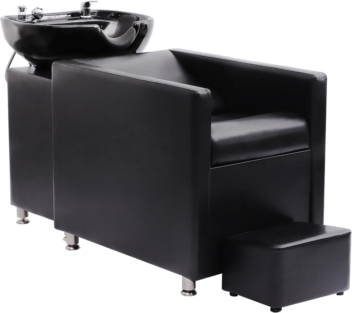 White Smoke Shampoo Stations for Salon, Backwash Chair with Ceramic Bowl, Backwash Shampoo Unit with Foot Pedal, Sink Chair Station, Hair Washing Station for Barbershop (Black)