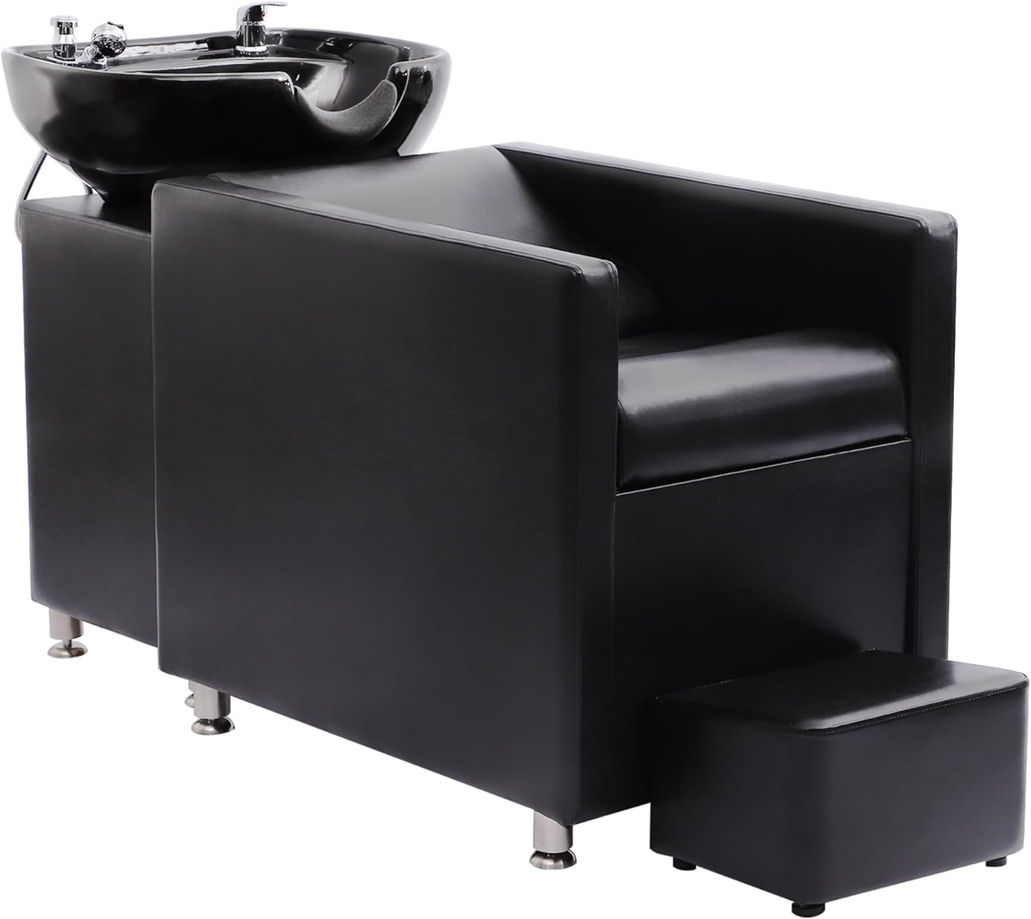 White Smoke Shampoo Stations for Salon, Backwash Chair with Ceramic Bowl, Backwash Shampoo Unit with Foot Pedal, Sink Chair Station, Hair Washing Station for Barbershop (Black)