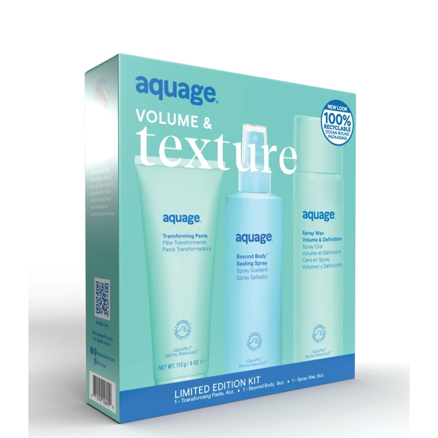 White Smoke Aquage Volume & Texture Limited Edition Styling Kit, Transforming Paste, Beyond Body Sealing Spray, and Volume & Definition Spray Wax, 20 fl. oz.
